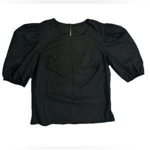 English Factory Black Puff Sleeve Top Size Small Cotton Keyhole Back